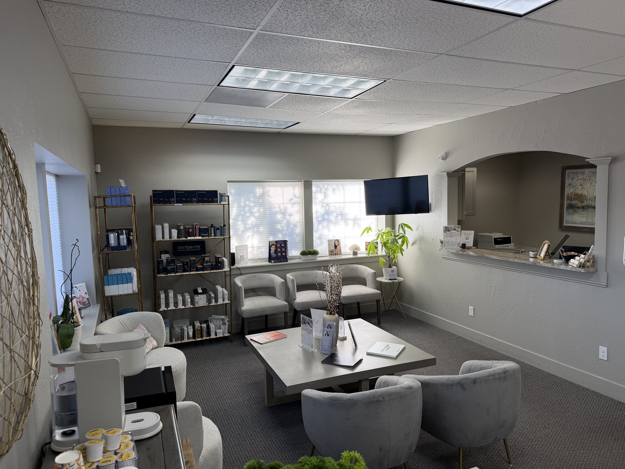 Medical-grade skincare and retail shelves at Summit Dermatology & Aesthetics